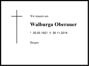 Traueranzeige von Walburga Oberauer von Region Chiemgau